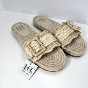 Haute Hippie Nyssa Sandals Espadrille Sole Straw Slide Size 10 Scallop Edge